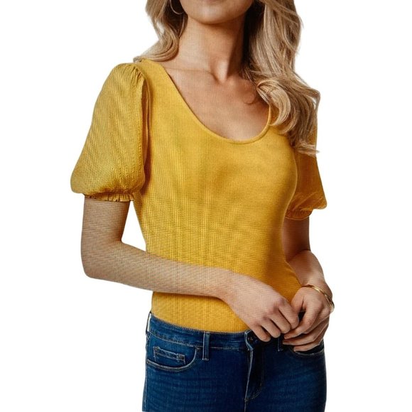 NWT  JESSICA SIMPSON NOA TEXTURED BODYSUIT GOLDEN YELLOW Large - Picture 6 of 7